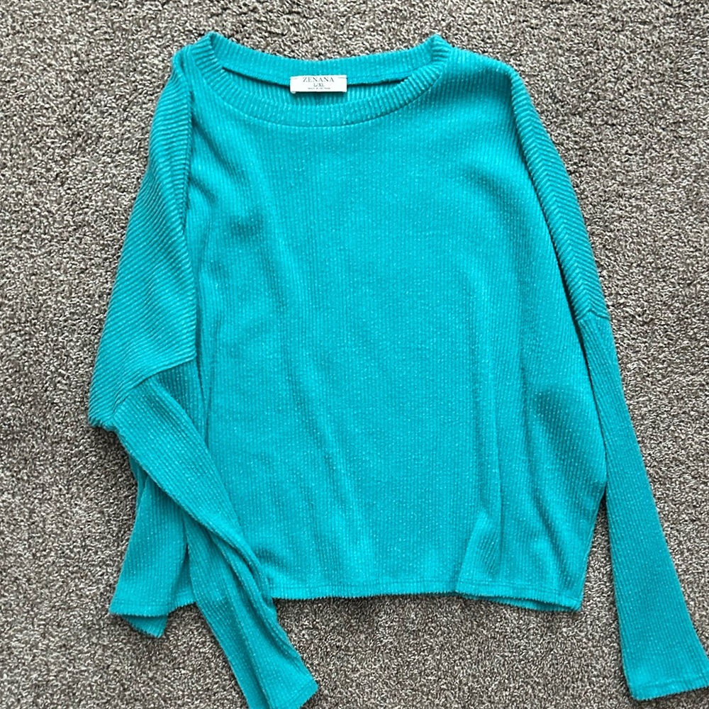 Zenana Outfitters Turquoise Ribbed Sweater